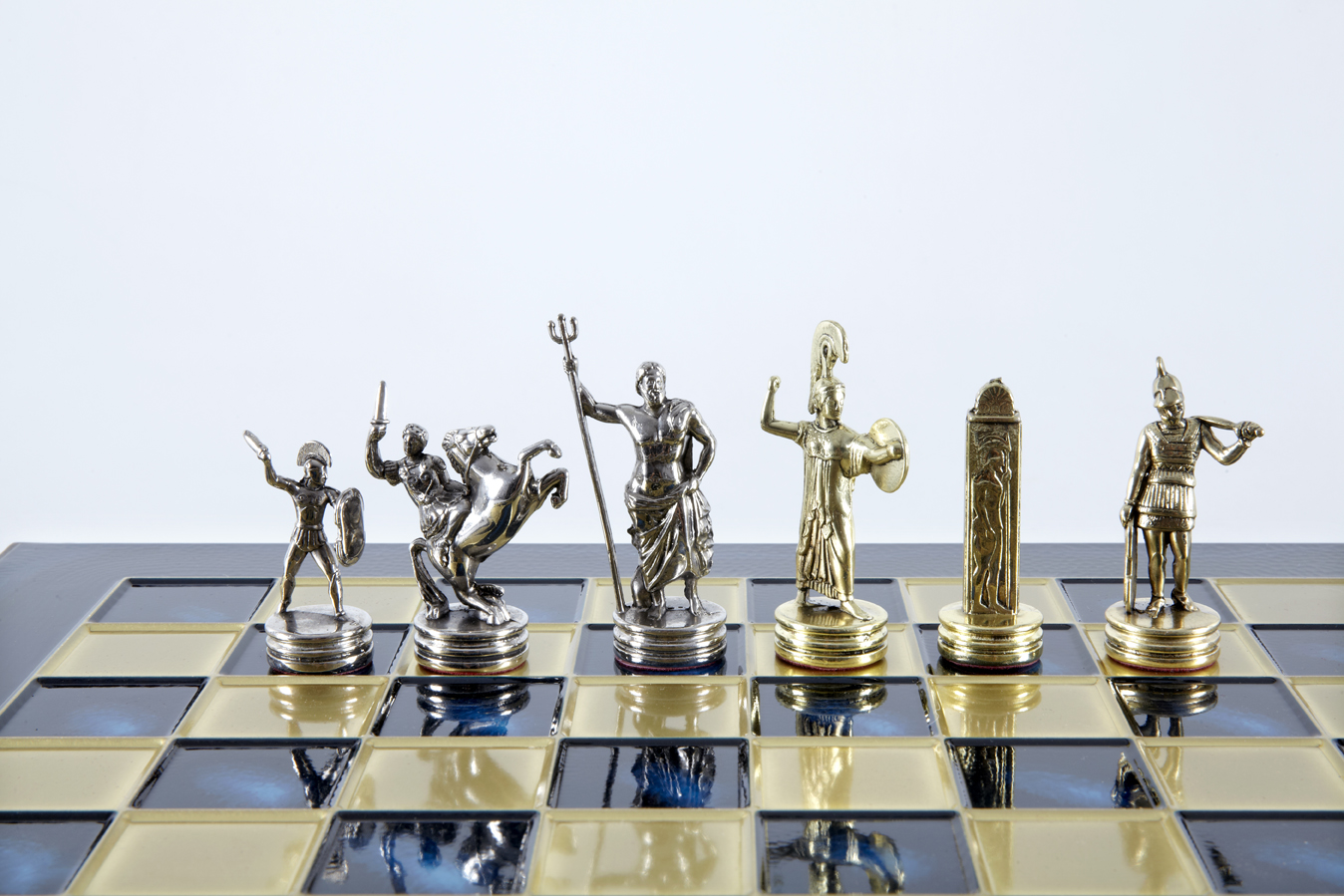 Greek Mythology chess set with gold-silver chessmen/ Blue chessboard 36sm