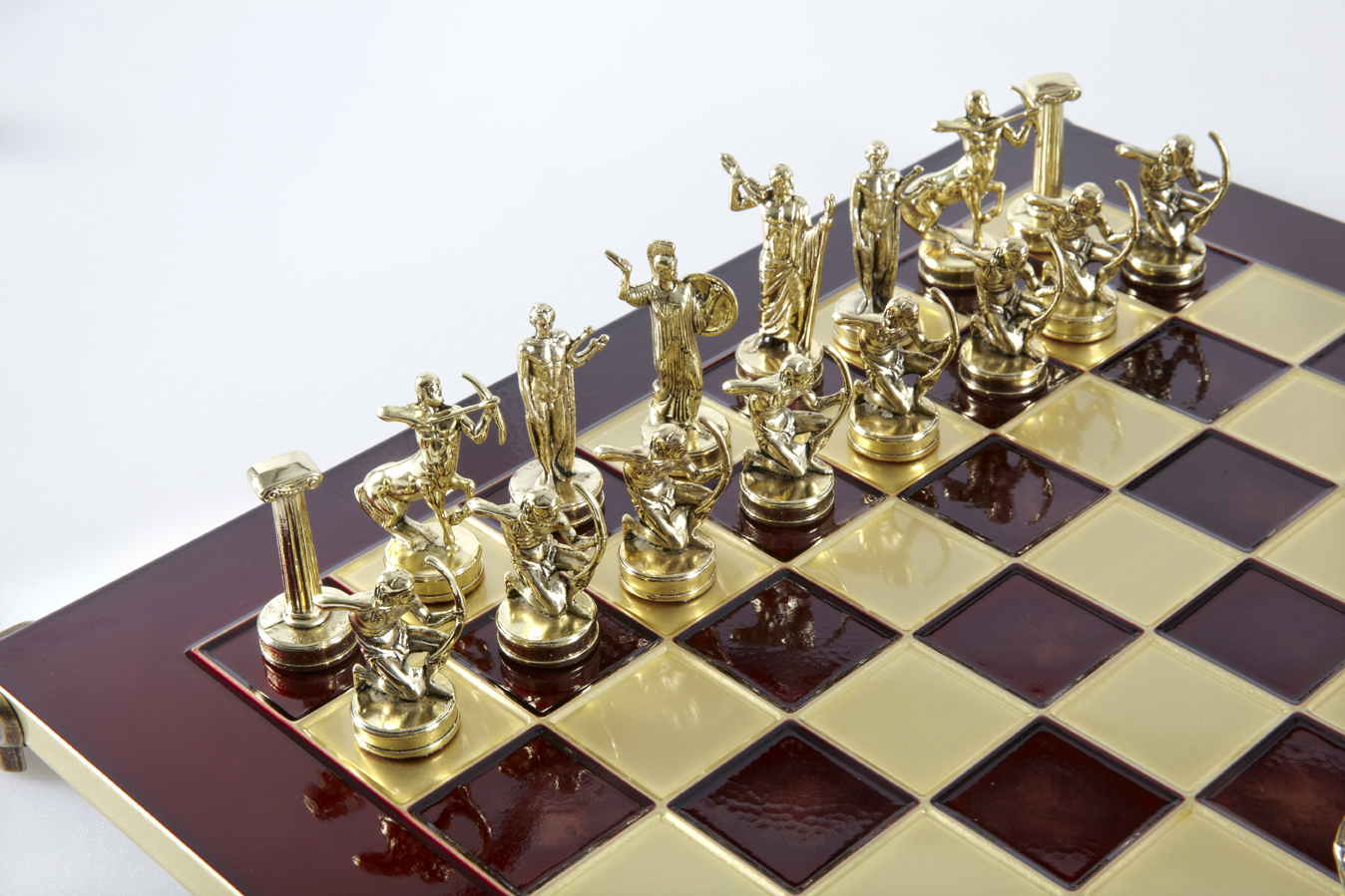 Labours of Hercules chess set with gold-silver chessmen/Red chessboard 36 sm