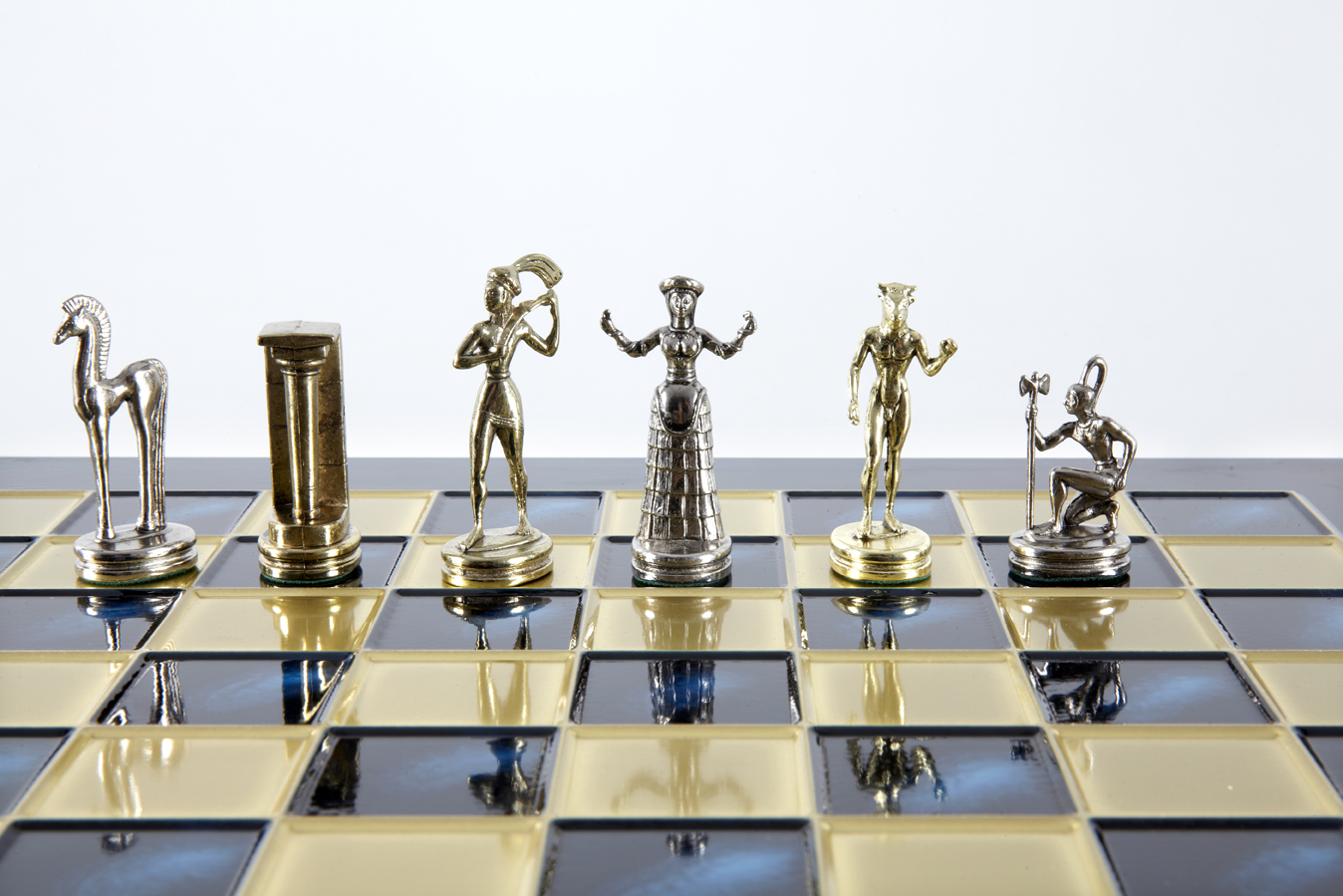 Minoan Warrior chess set gold-silver chessmen/Blue chessboard 36 sm