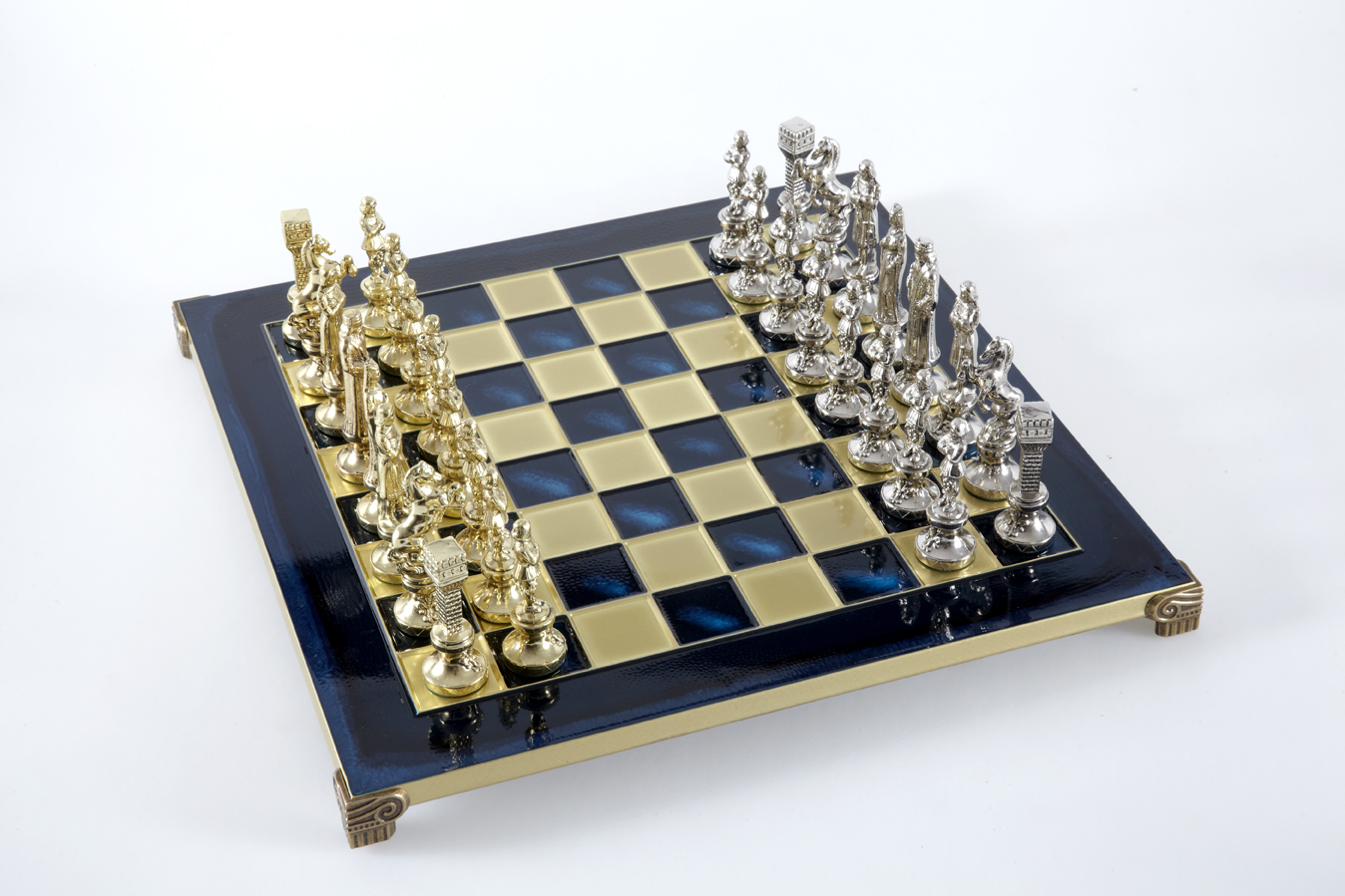 Renaissance chess set with gold-silver chessmen/Blue chessboard 36 sm