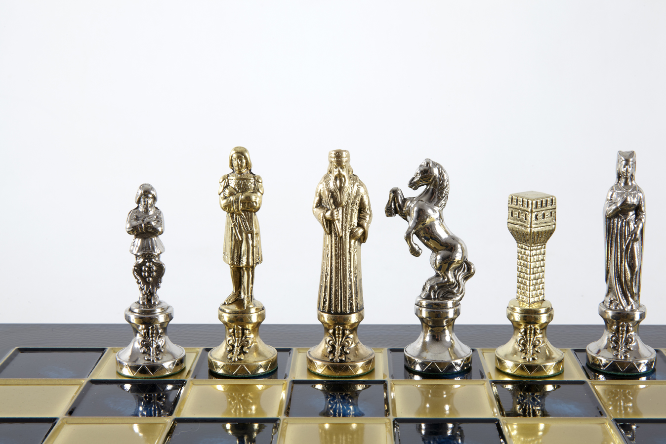 Renaissance chess set with gold-silver chessmen/Blue chessboard 36 sm