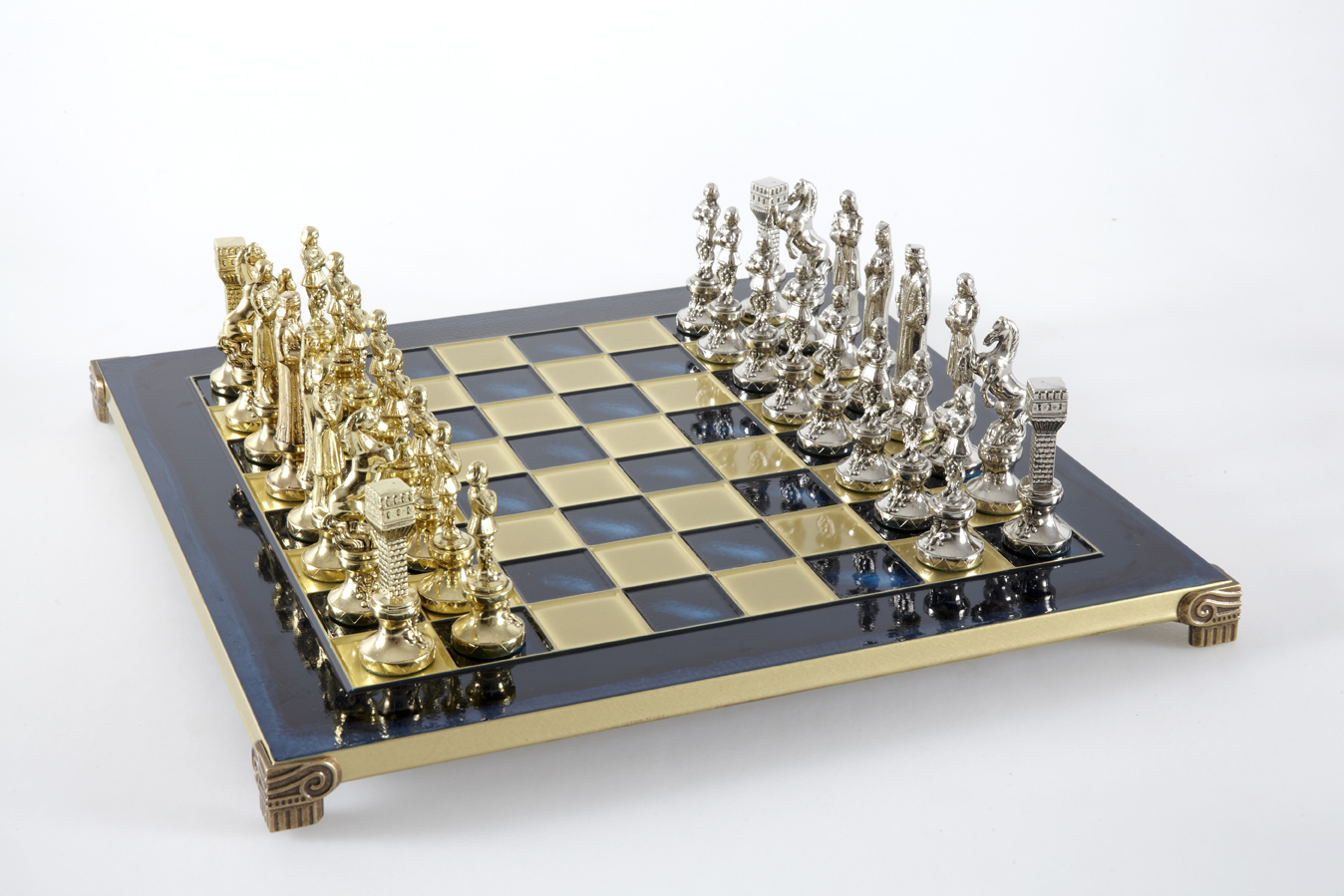 Renaissance chess set with gold-silver chessmen/Blue chessboard 36 sm