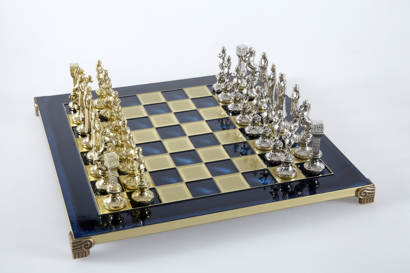 Renaissance chess set with gold-silver chessmen/Blue chessboard 36 sm