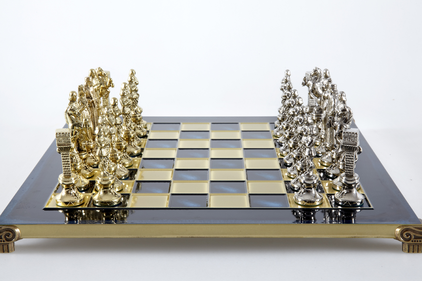 Renaissance chess set with gold-silver chessmen/Blue chessboard 36 sm