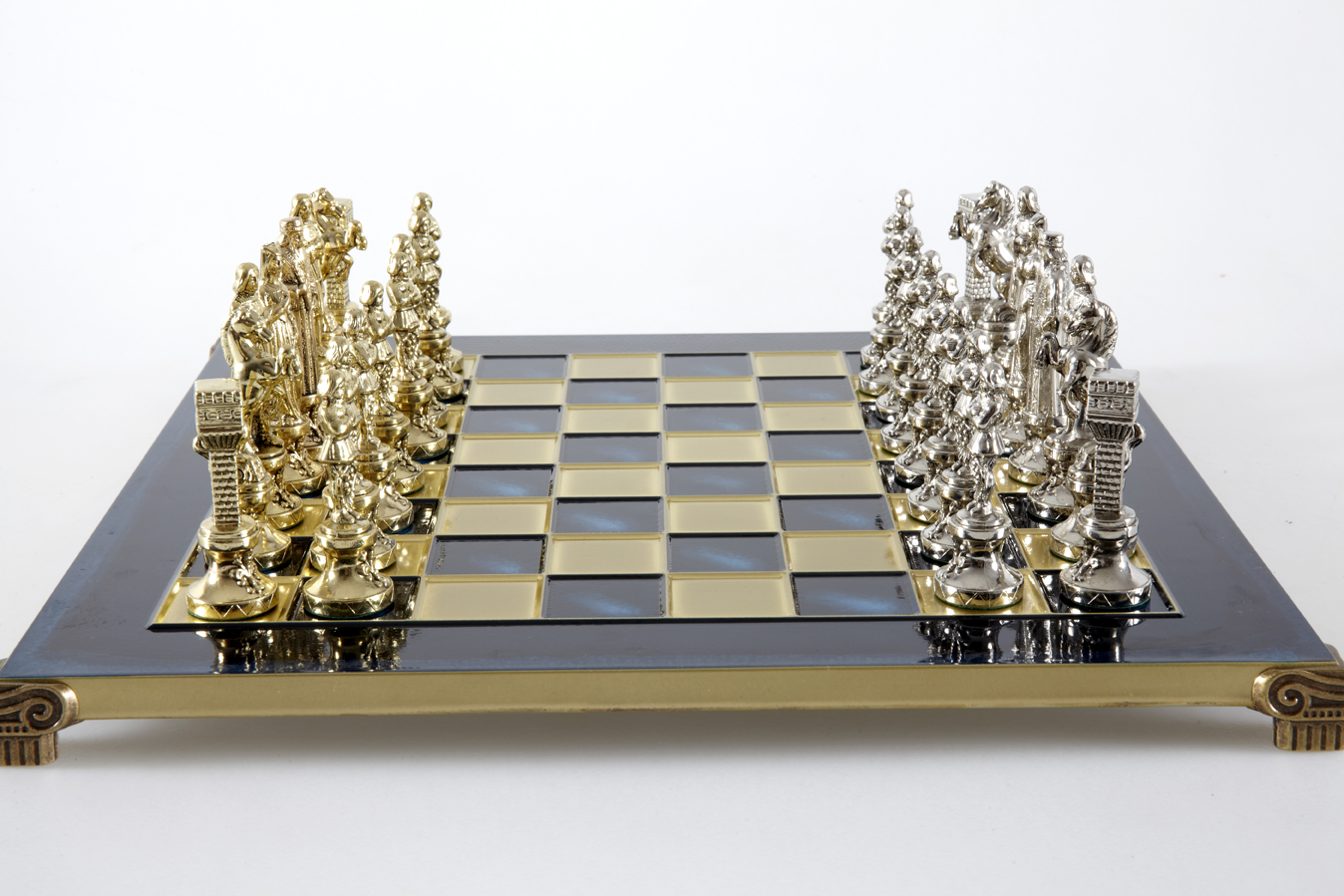 Renaissance chess set with gold-silver chessmen/Blue chessboard 36 sm